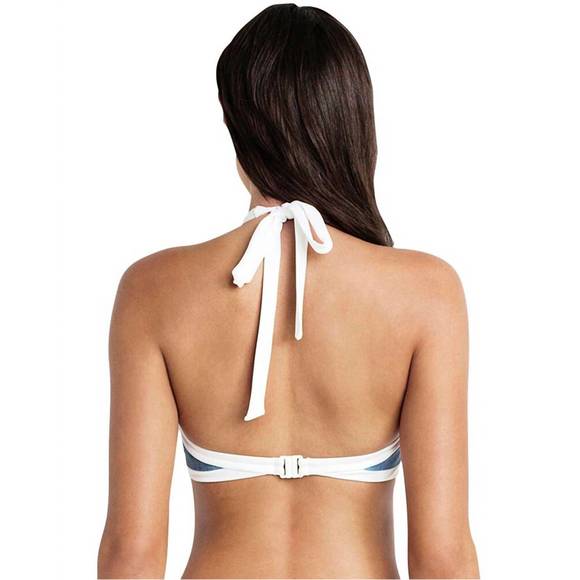 NEW SEAFOLLY block party high neck bikini top in sea denim - Picture 2 of 2